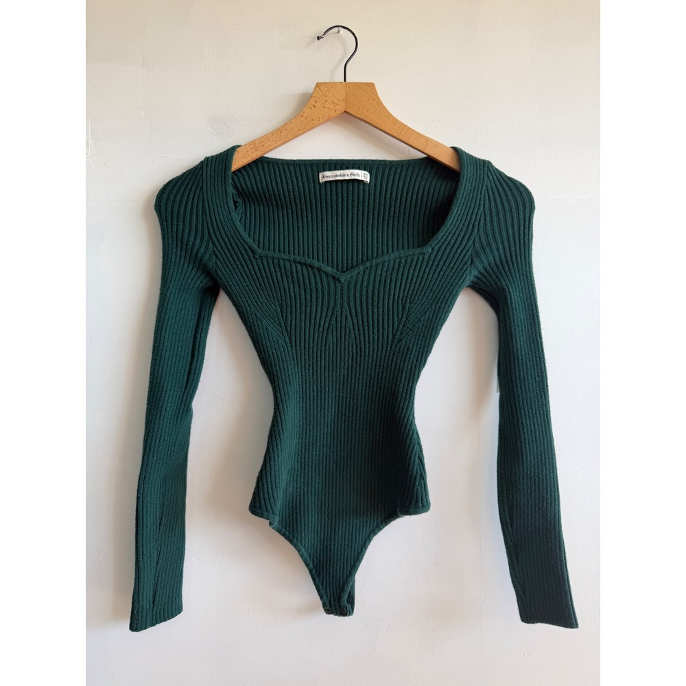 Abercrombie & Fitch Dark Green Ribbed Sweetheart Neckline Bodysuit XXS Y2K